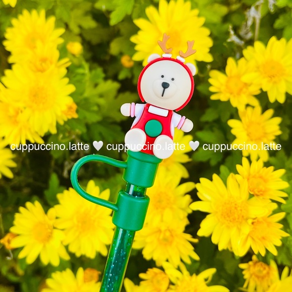 💚NEW❤️Bearista Reindeer Christmas Straw Topper Cover - Picture 1 of 3
